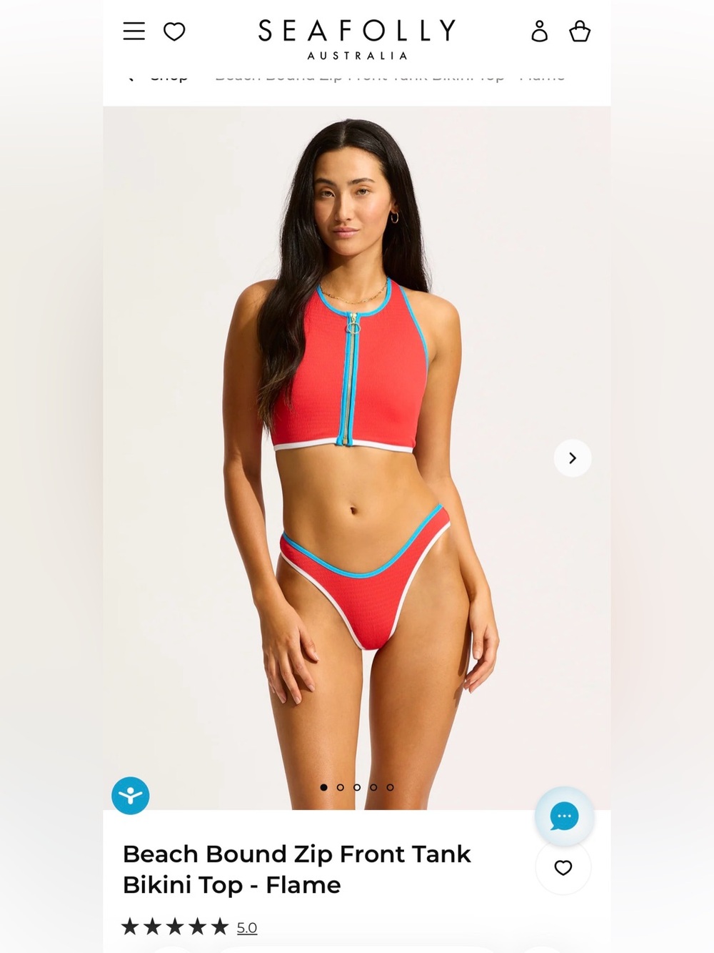 Seafolly Beach Bound Zip Front Tank Bikini Top